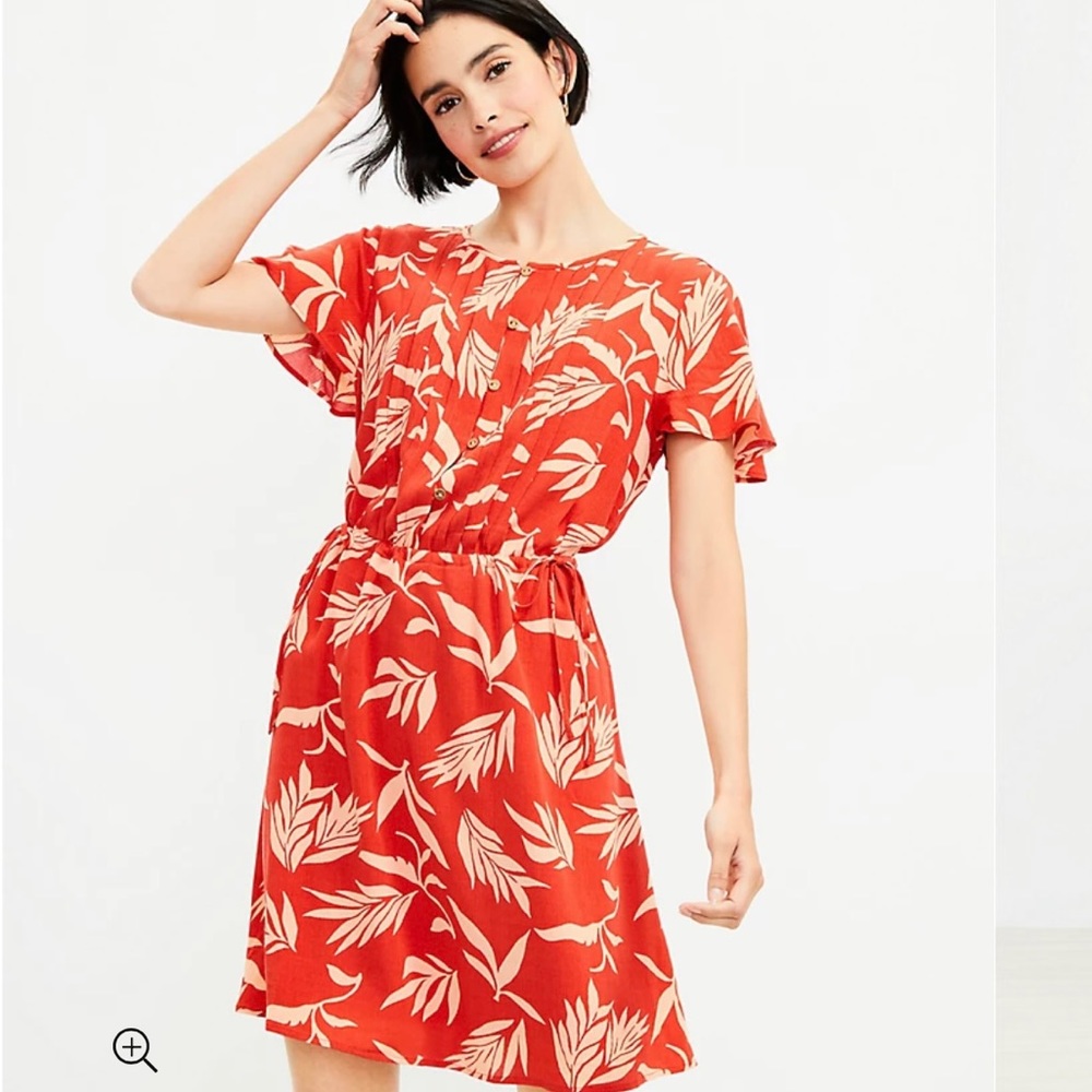 LOFT Palm Pintucked Side Tie Dress - Large